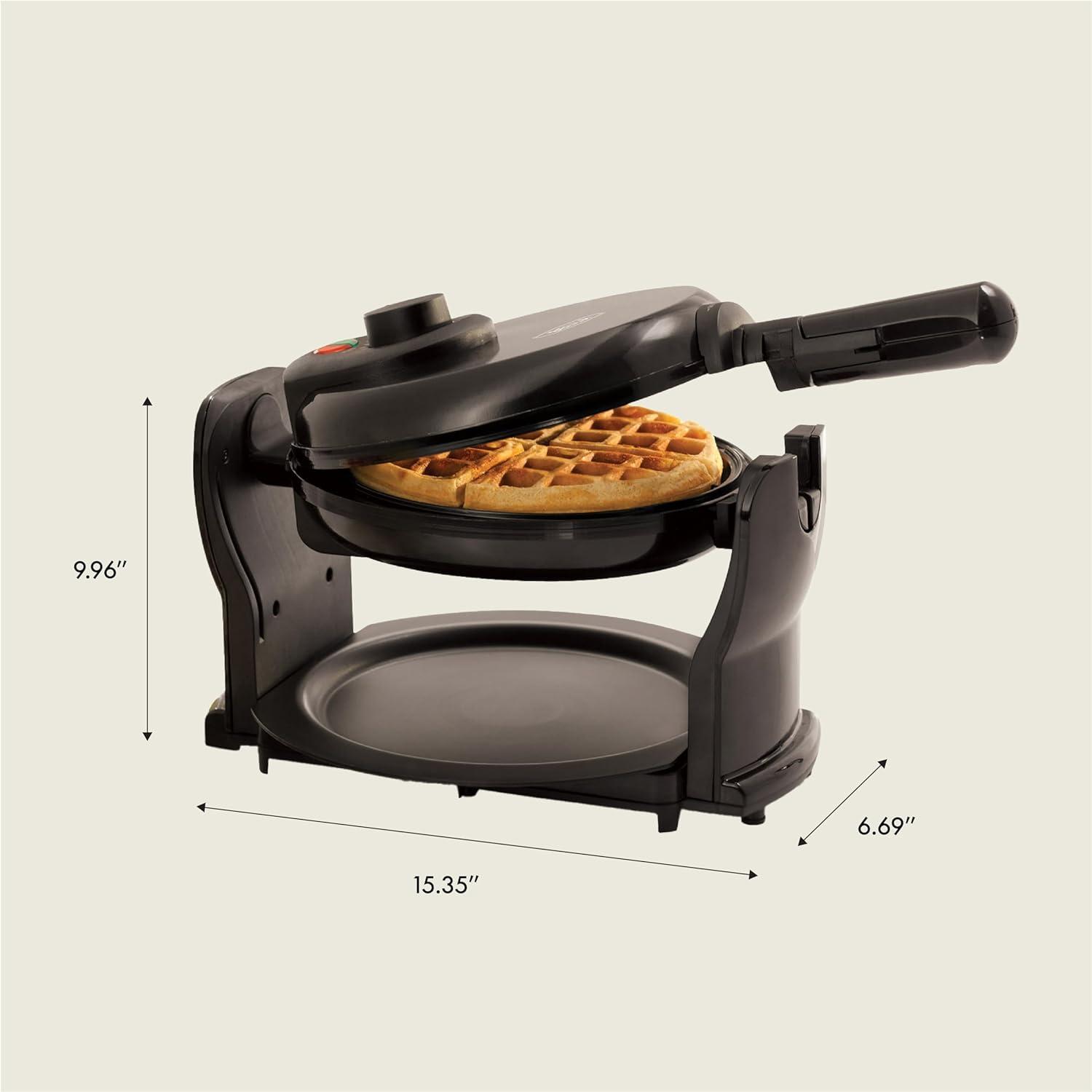 Black Rotating Belgian Waffle Maker with Nonstick Plates