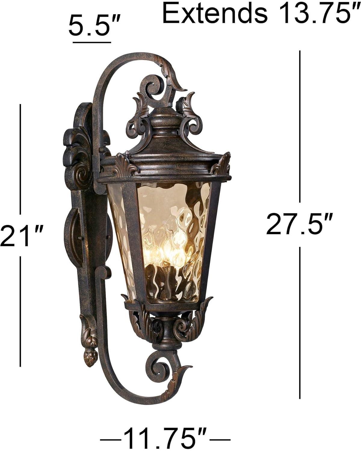 John Timberland Casa Marseille Vintage Rustic Outdoor Wall Light Fixture Bronze Scroll 27 1/2" Hammered Glass for Post Exterior Barn Deck House Porch