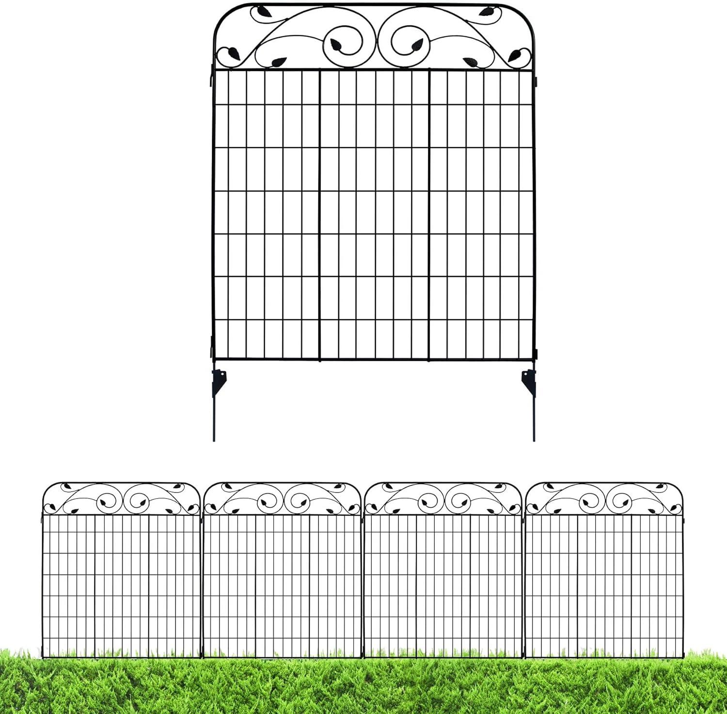 MTB Supply Black Coated Steel Decorative Garden Fence Panel 8 Leaves, Folding Metal Fence 44" H36 W (Pkg of 4, Linear Length 12 feet) Garden Fence Border