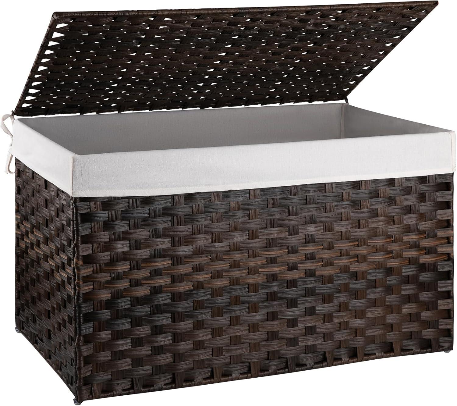 Brown Wicker Storage Basket with Lid and Liners, 160L