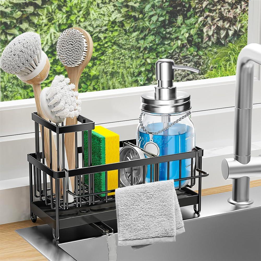 Black Stainless Steel Kitchen Sink Caddy with Drain Tray