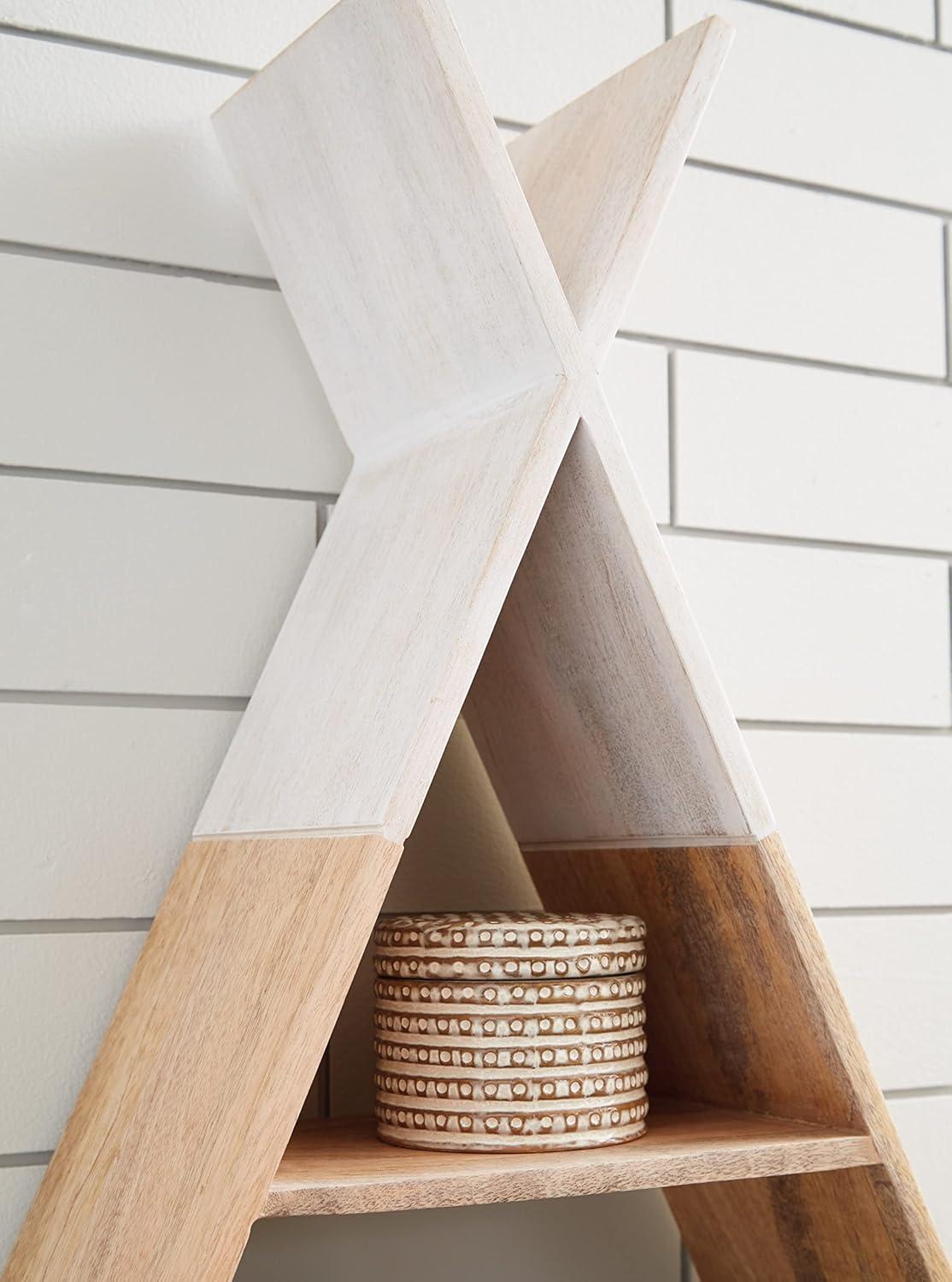 Triangular Brown and White Wood Wall Shelf