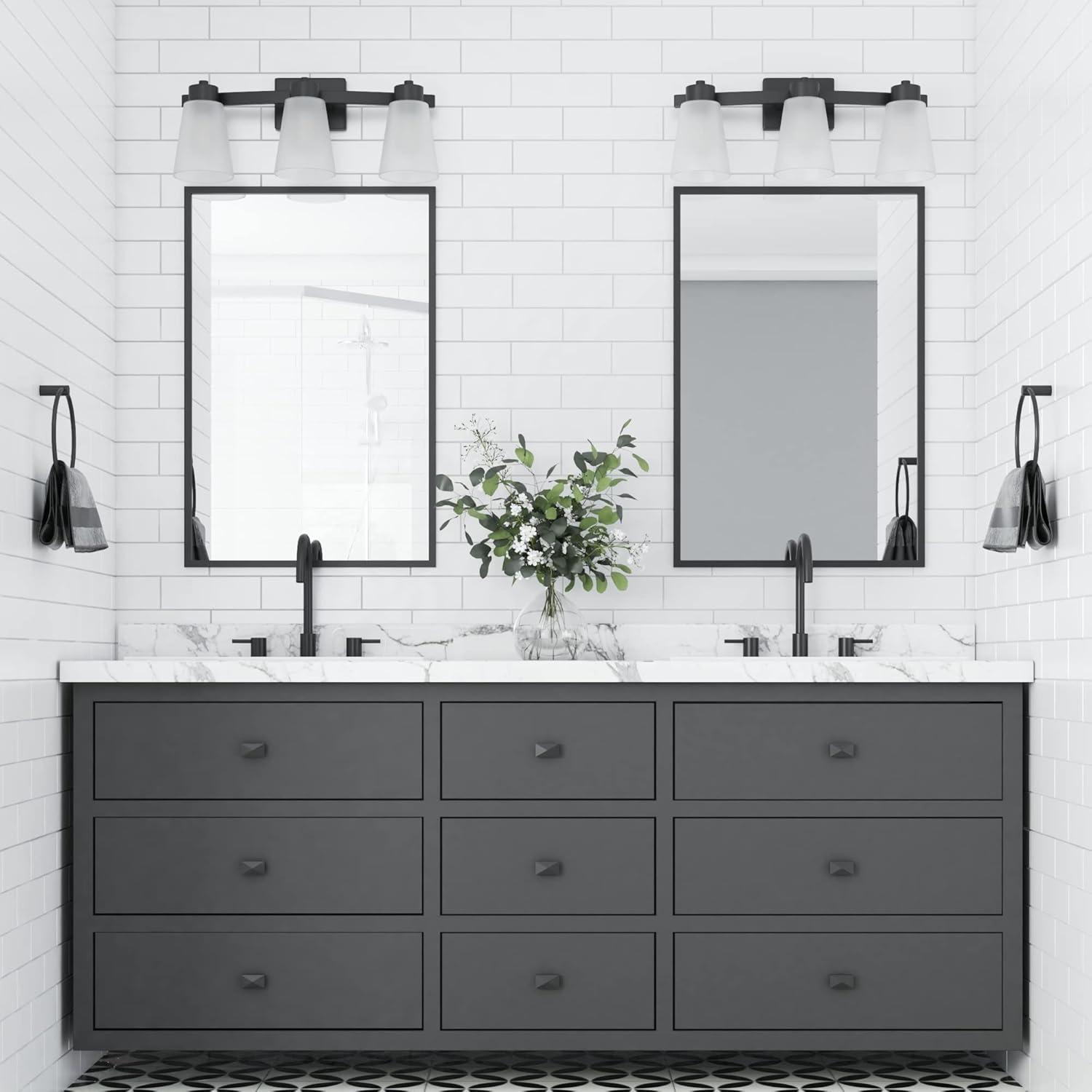 Prominence Home Fairendale 3-Light Matte Black Bathroom Vanity Light with Frosted Glass Shade