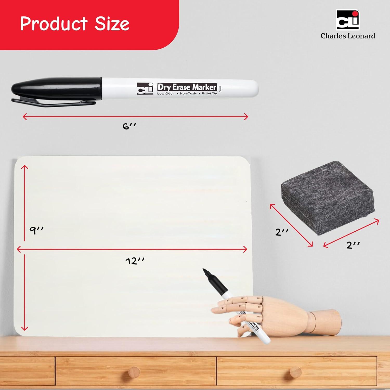 Charles Leonard Dry Erase Lapboard Class Pack, Plain 1-Sided Boards, Markers & Erasers, Pack of 12