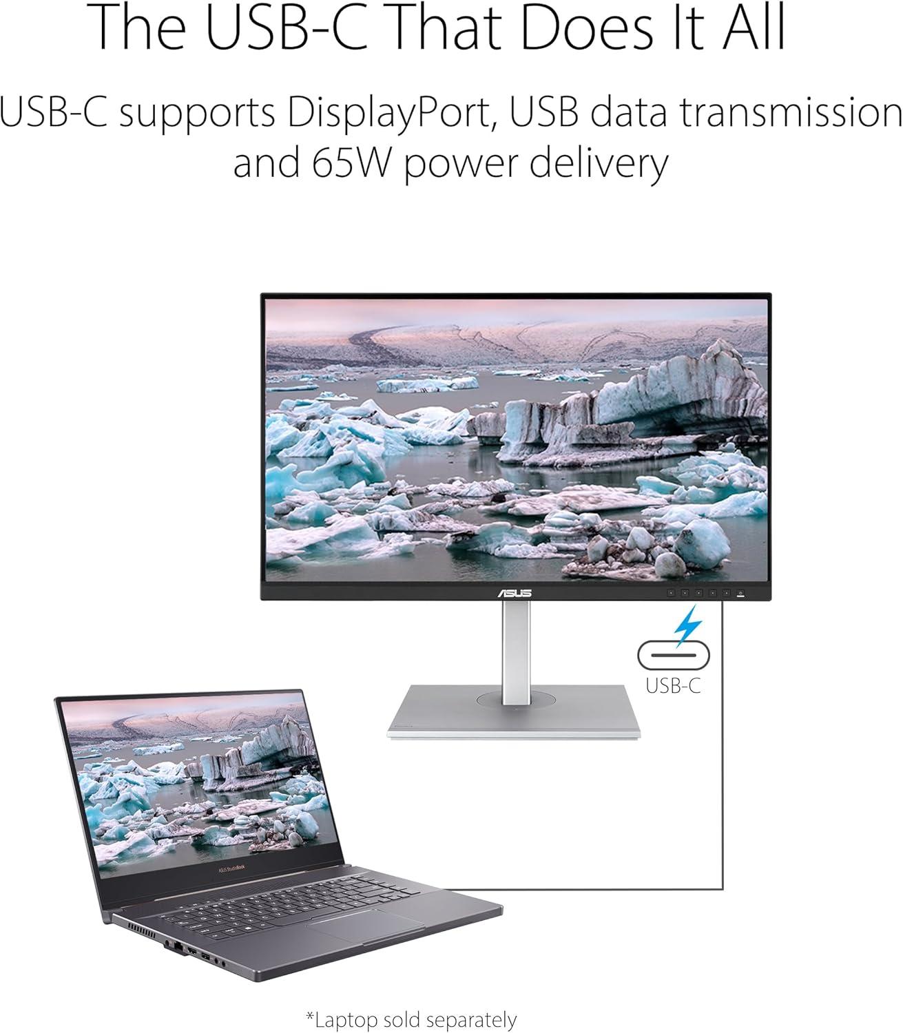 ASUS ProArt PA278CV Professional Monitor – 27", IPS, QHD (2560 x 1440), 100% sRGB, 100% Rec. 709, Color Accuracy ΔE < 2, Calman Verified, USB-C, DisplayPort Daisy-chaining, ProArt Preset,  Ergo Stand