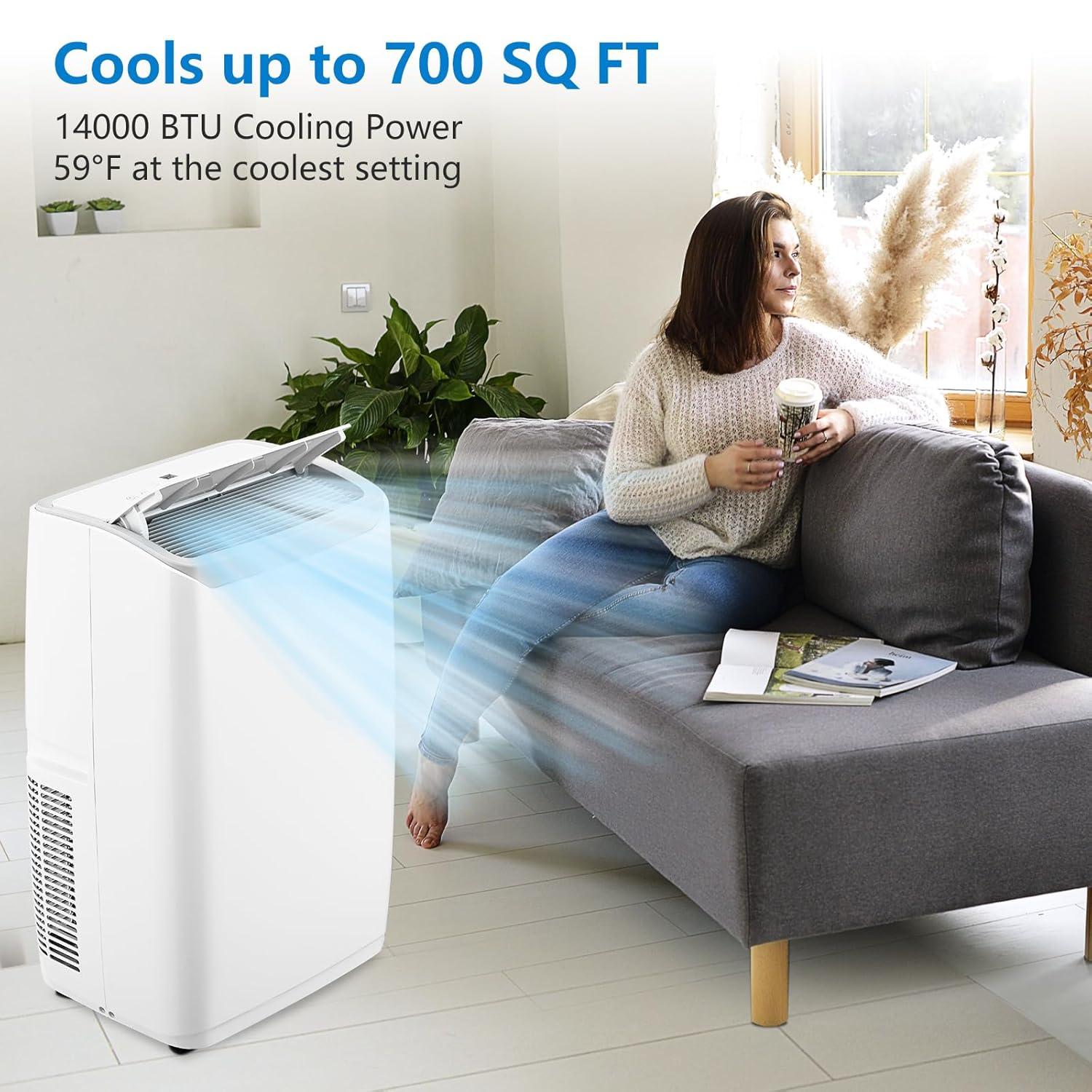White 14000 BTU Portable Air Conditioner with Remote and Sleep Mode