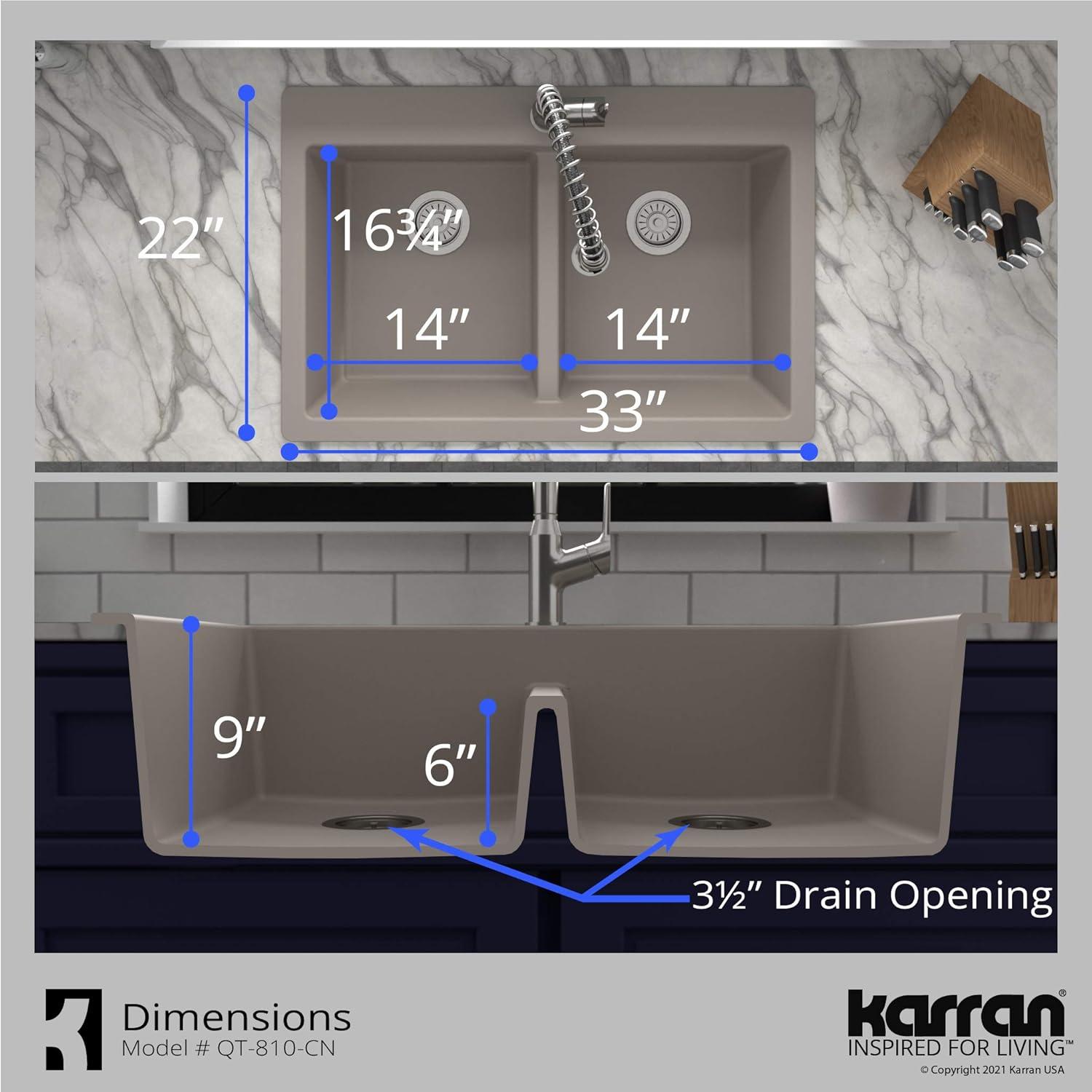 Karran Quartz 33'' X 22'' 50/50 Double Bowl Composite Drop-in Kitchen Sink