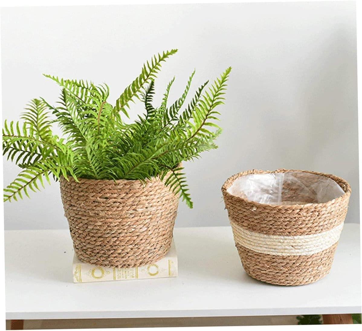 Natural Seagrass Cylindrical Planter with Plastic Liner