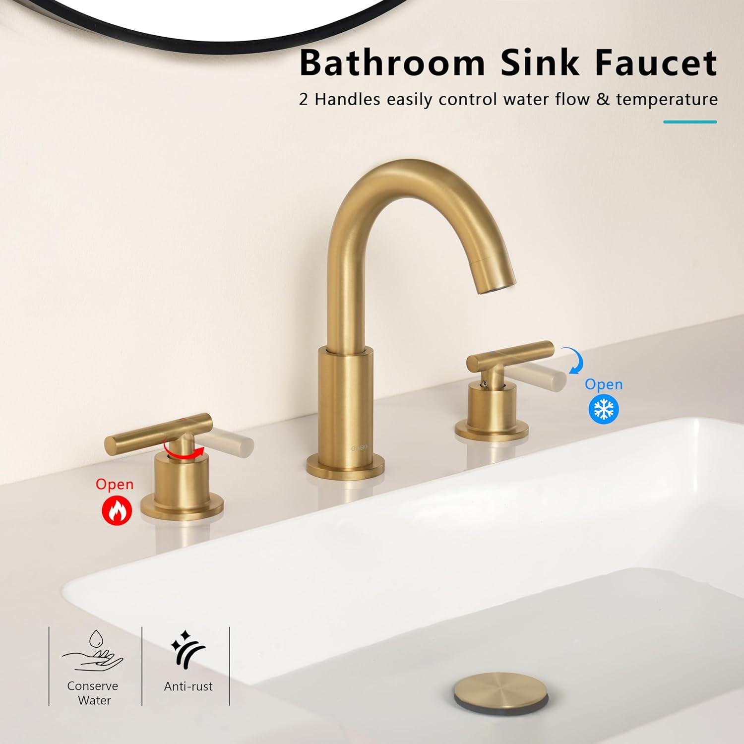 Brushed Nickel Stainless Steel 8-Inch Widespread Bathroom Faucet