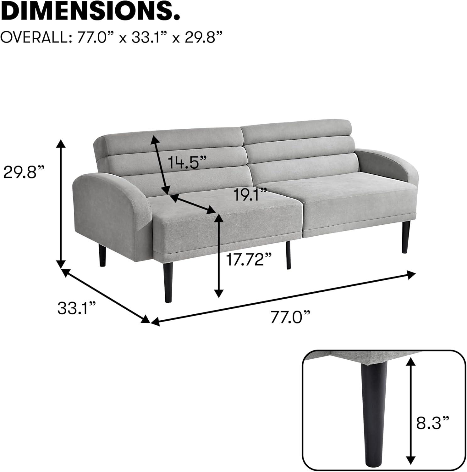 Serta Boswell Scandinavian Convertible Sofa, Light Gray Fabric