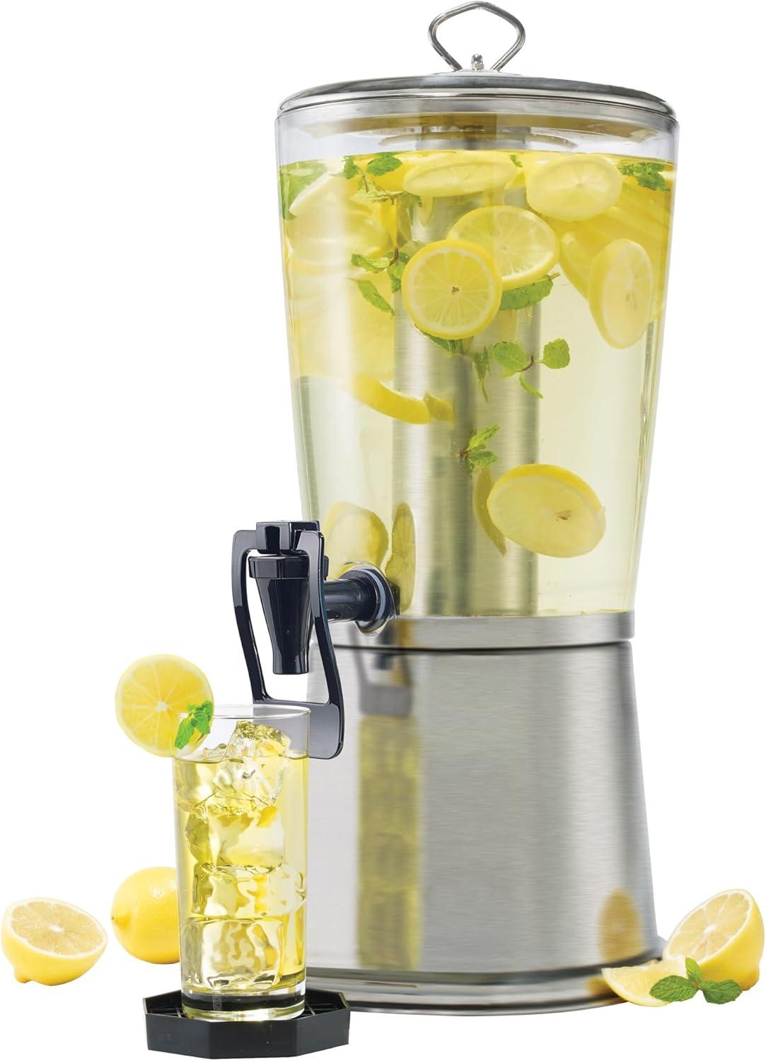 2 Gallon Clear Acrylic Beverage Dispenser with Stainless Steel Stand