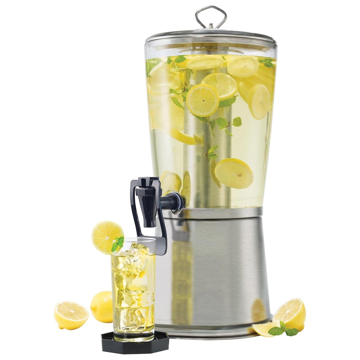 2 Gallon Clear Acrylic Beverage Dispenser with Stainless Steel Stand