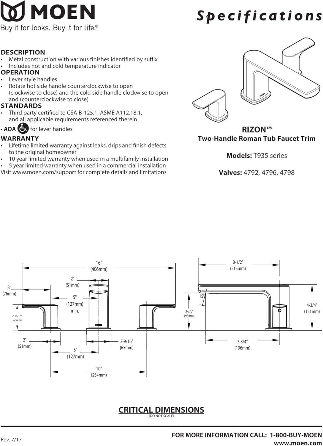 Rizon Double Handle Deck Mounted Roman Tub Faucet Trim