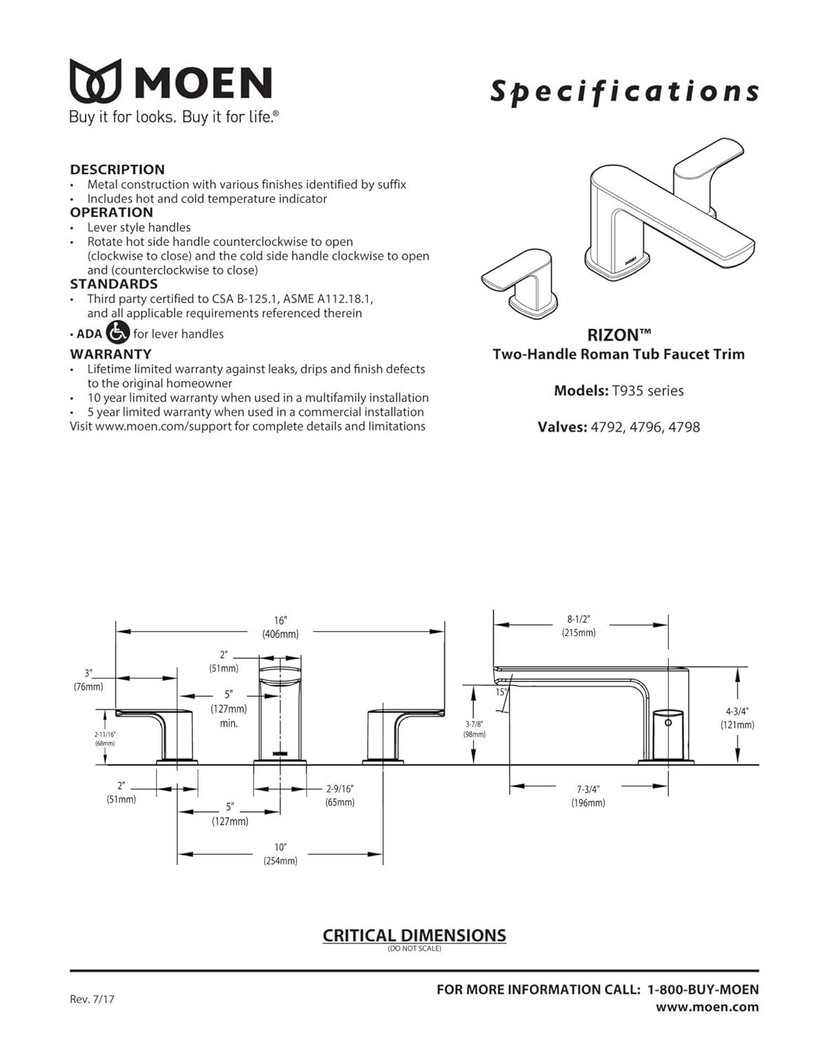 Rizon Double Handle Deck Mounted Roman Tub Faucet Trim