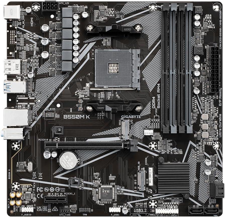 GIGABYTE B550M K AM4 AMD B550 Micro-ATX Motherboard with Dual M.2, SATA 6Gb/s, USB 3.2 Gen 1, Realtek GbE LAN, PCIe 4.0