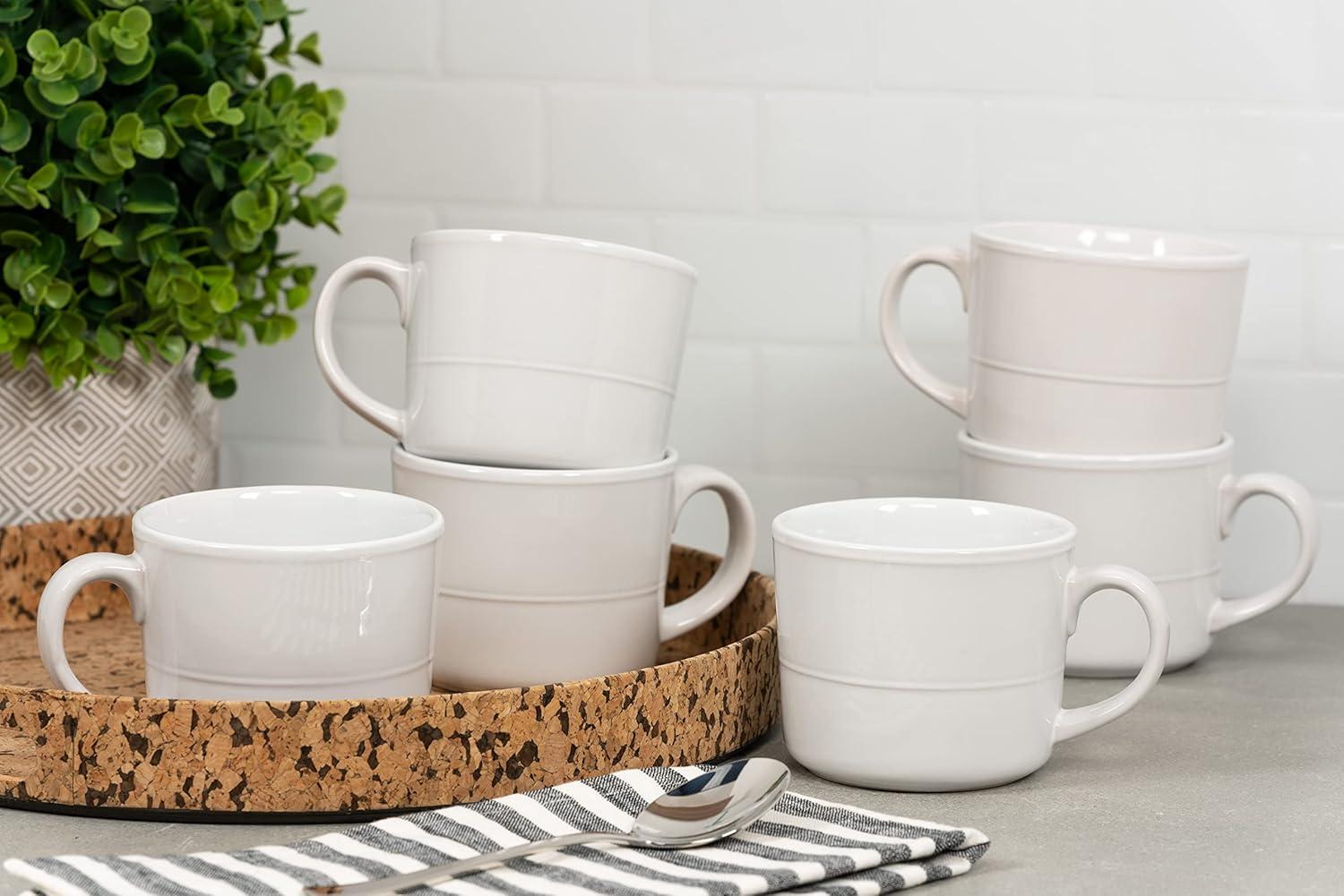 White Ceramic Double Line 3.75"/12 oz Mug Set of 6