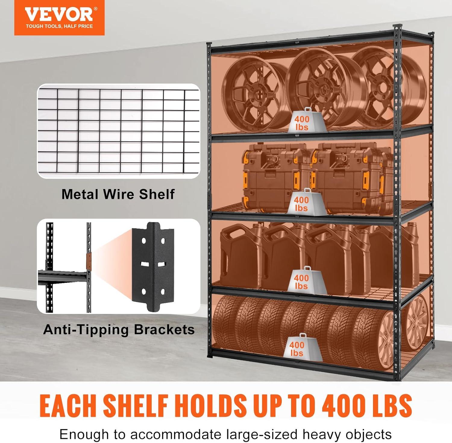 VEVOR 5-Tier Black Metal Adjustable Heavy Duty Storage Shelving Unit