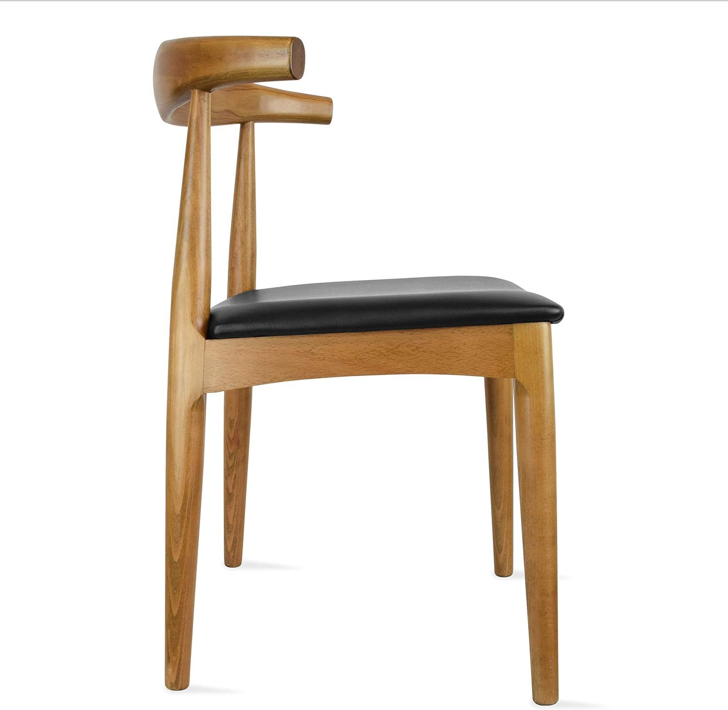 2xhome Wooden Farmhouse Dining Chair with PU Leather Seat Cushion, Mid Century Accent Chair for Kitchen, Dining Room, or Office, Walnut