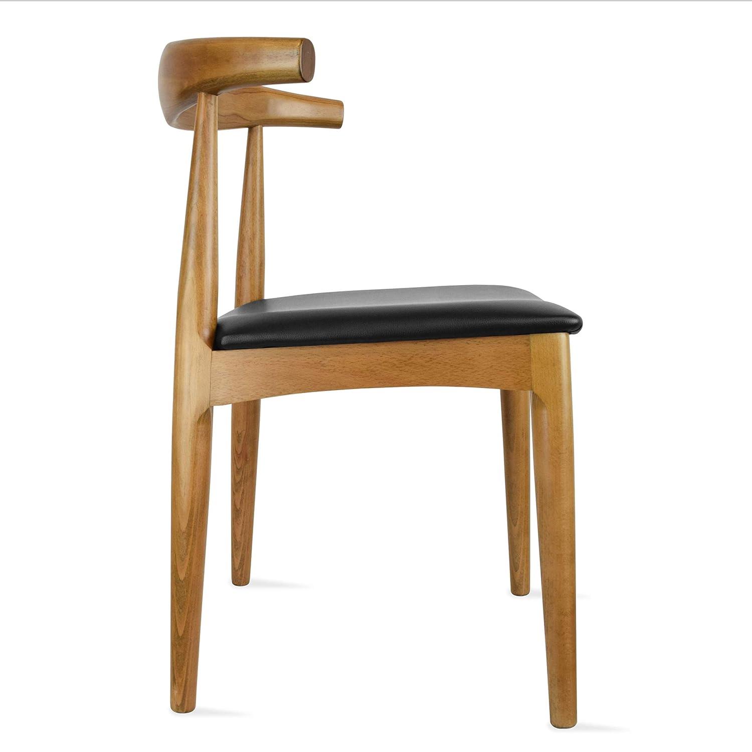 2xhome Wooden Farmhouse Dining Chair with PU Leather Seat Cushion, Mid Century Accent Chair for Kitchen, Dining Room, or Office, Walnut