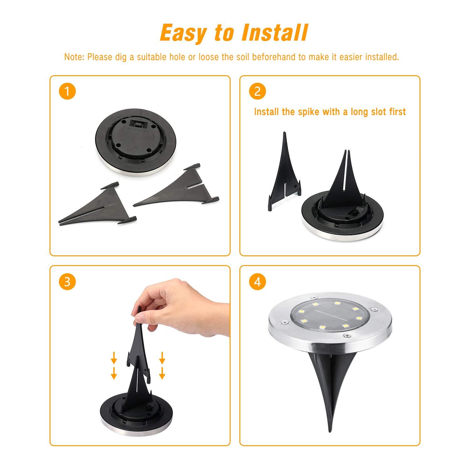 12 Pack Solar Ground Lights, 8 LED Solar Powered Disk Lights Outdoor Waterproof Garden Landscape Lighting for Yard Deck Lawn Patio Pathway Walkway