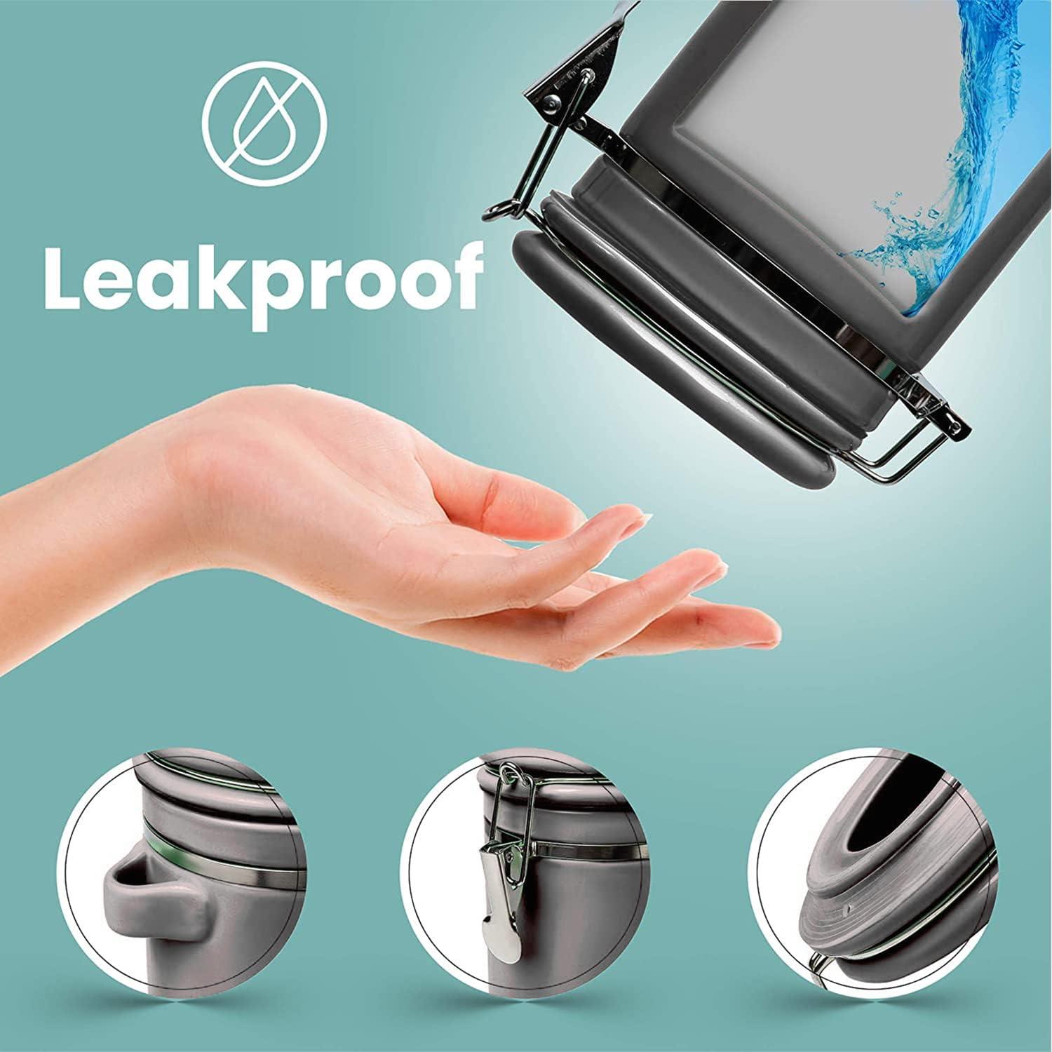 Home Intuition Home Intuition Ceramic Kitchen Canisters Set of 4 with Wooden Spoons Reusable Chalk Labels, Coffee, Tea (Red)