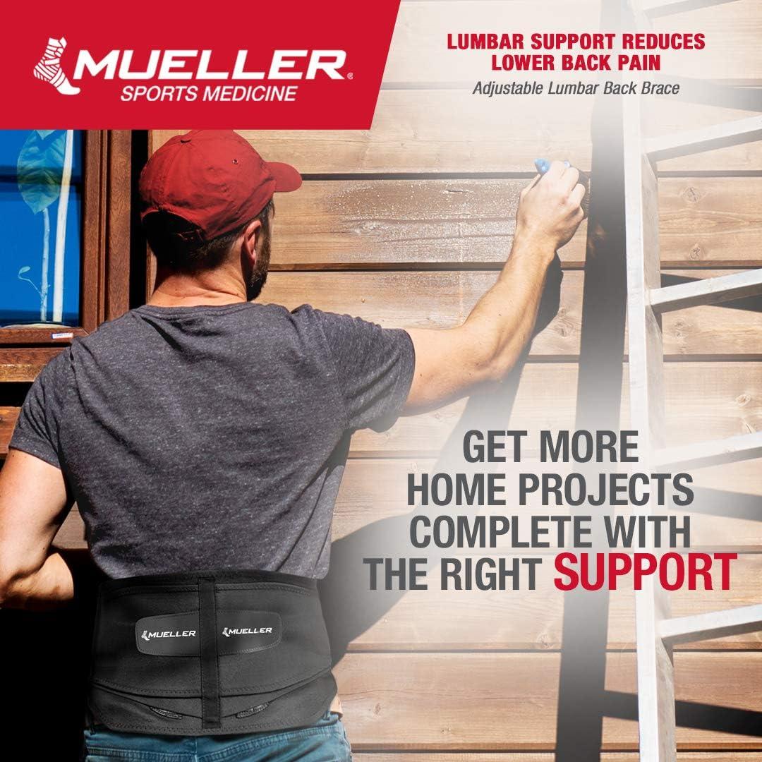 MUELLER Sports Medicine Adjustable Lumbar Back Brace with Removable Pad, Back Pain Relief Support for Men and Women, Ideal for Upper and Lower Back Pain, Sciatica, Scoliosis, Black