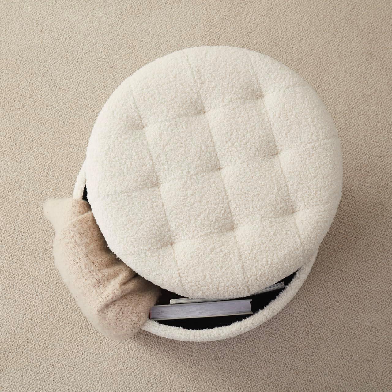 Ornavo Home Faux Leather Upholstered Round Tufted Storage Ottoman with Wooden Legs - Cognac