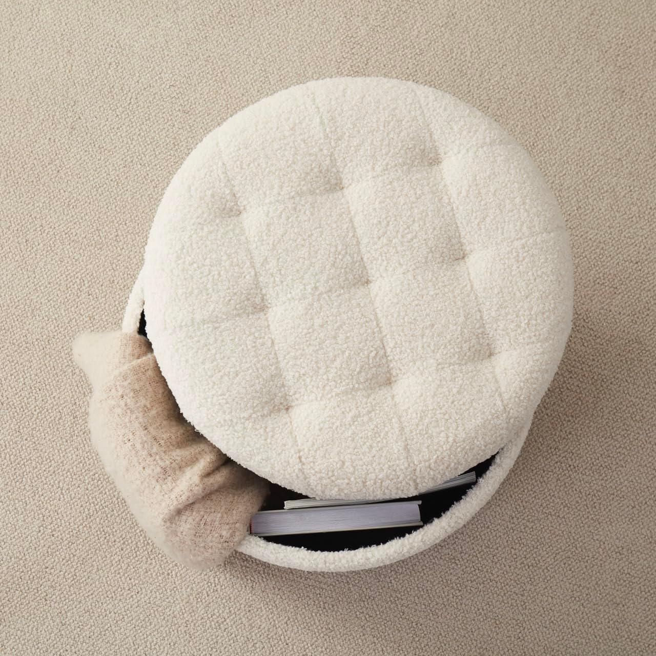 Ornavo Home Velvet Upholstered Round Tufted Storage Ottoman with Wooden Legs - Black