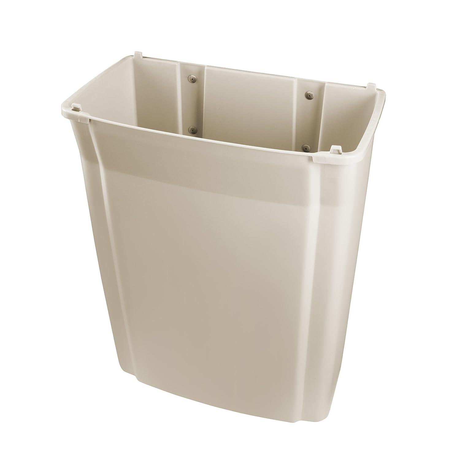 Beige 15-Gallon Wall-Mounted Plastic Trash Bin