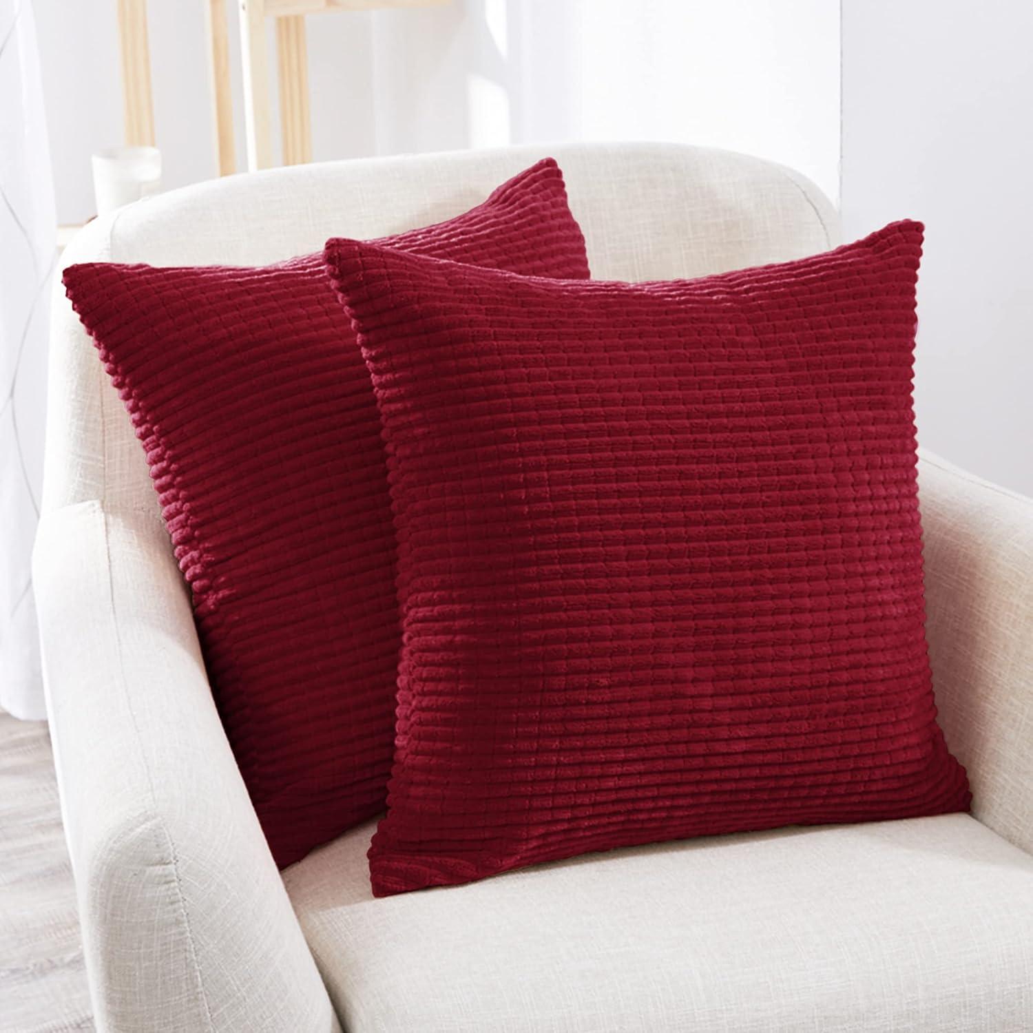 Wine Red Corduroy 22x22 Euro Pillow Covers, Set of 2