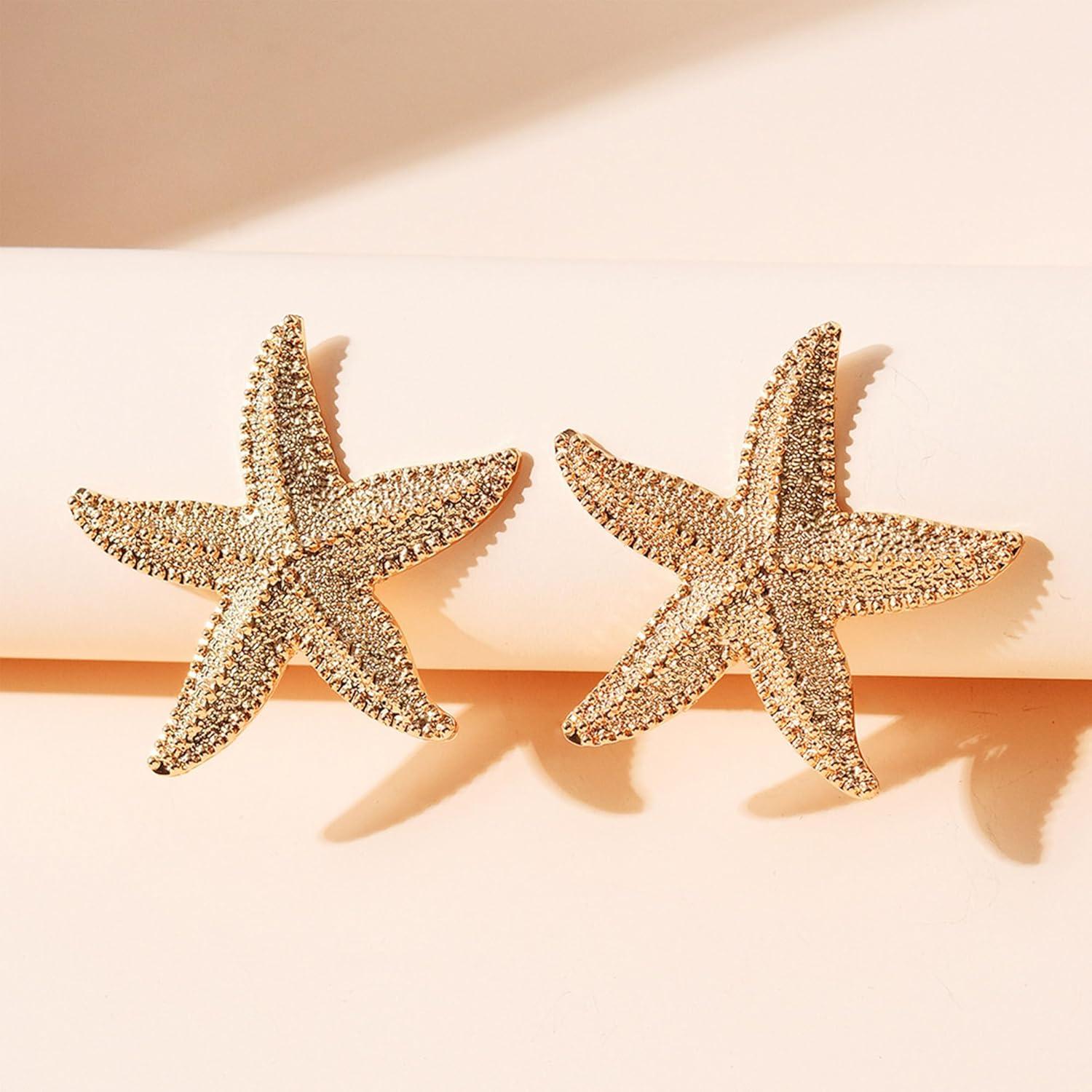 Punk Boho Starfish Earrings Starfish Statement Star Stud Earrings for Women Beach Ocean Summer Jewelry