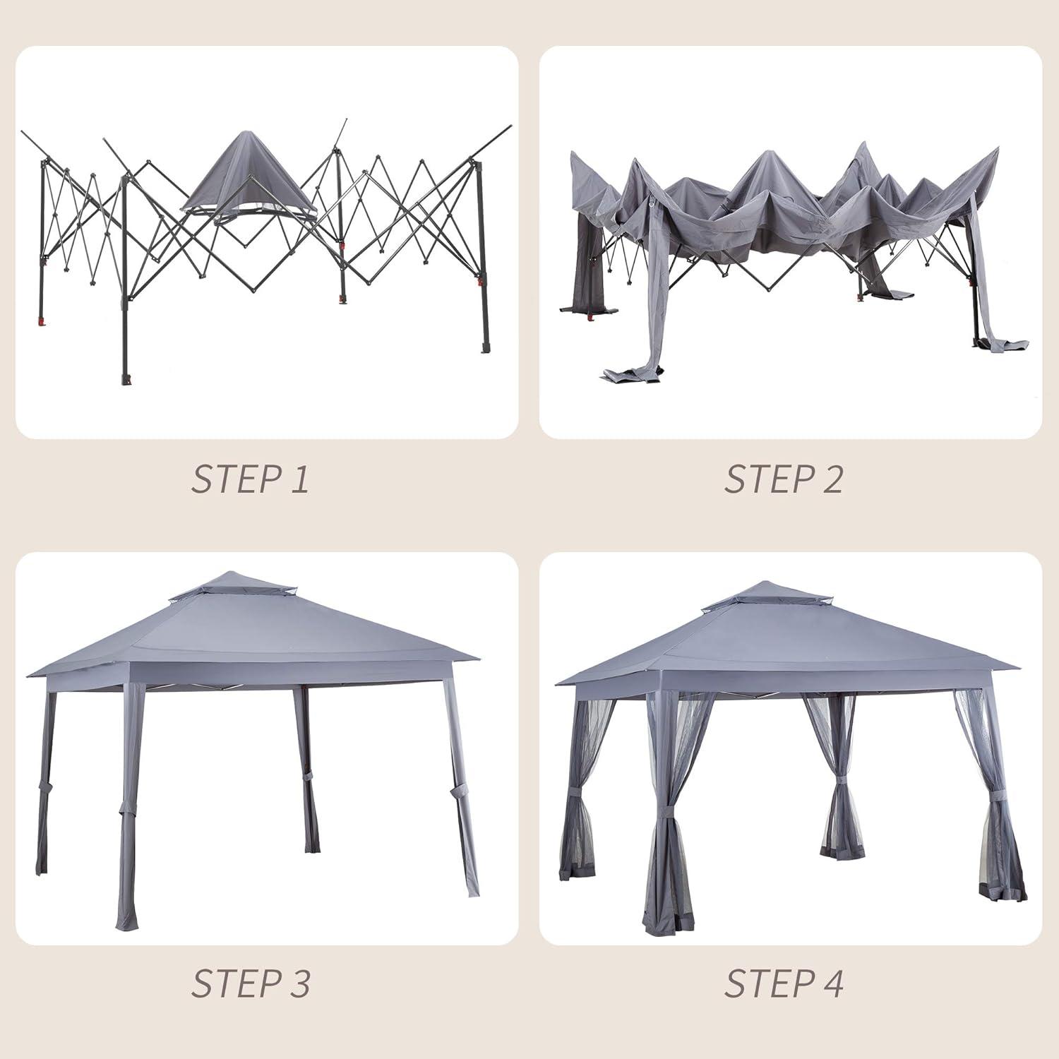 11x11 Outdoor Pop up Greu Gazebo for Patios Canopy for Shade and Rain with Mosquito Netting