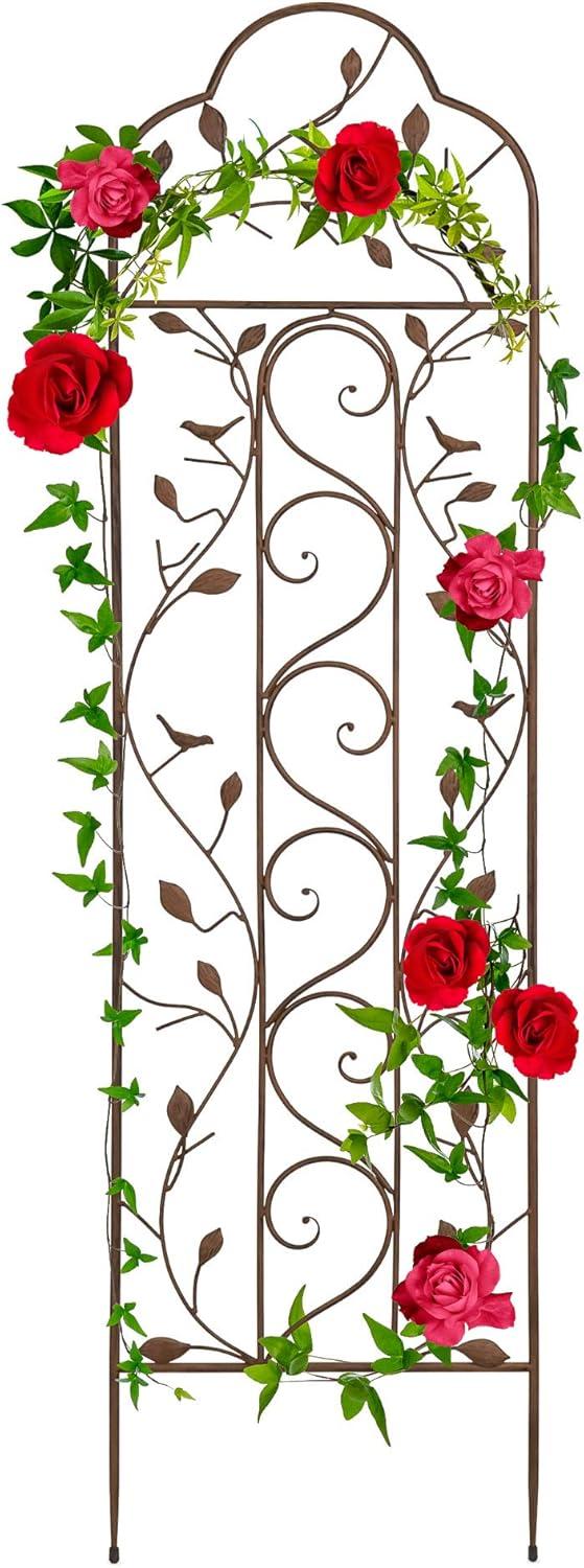 Best Choice Products 60x15in Iron Arched Garden Trellis Fence Panel w/ Branches, Birds for Climbing Plants - Bronze