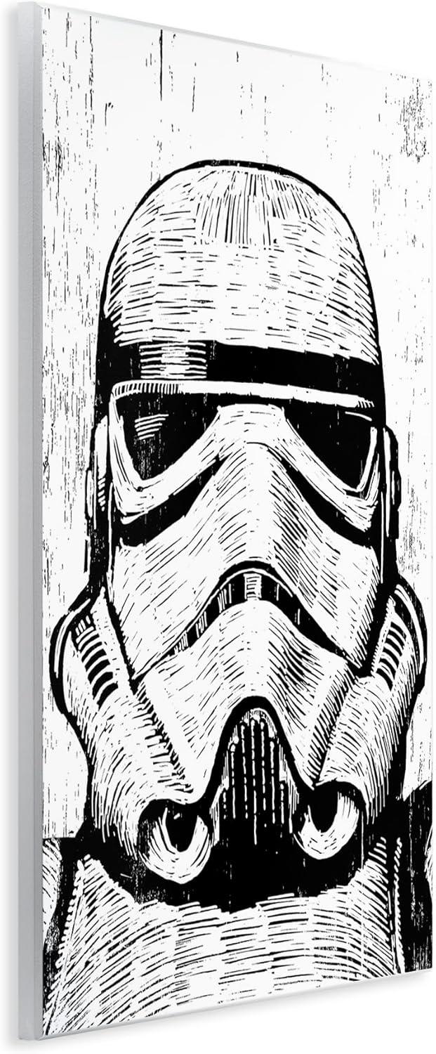 The Stupell Home Decor Collection Black and White Star Wars Stormtrooper Distressed Wood Etching Wall Plaque Art, 10 x 0.5 x 15