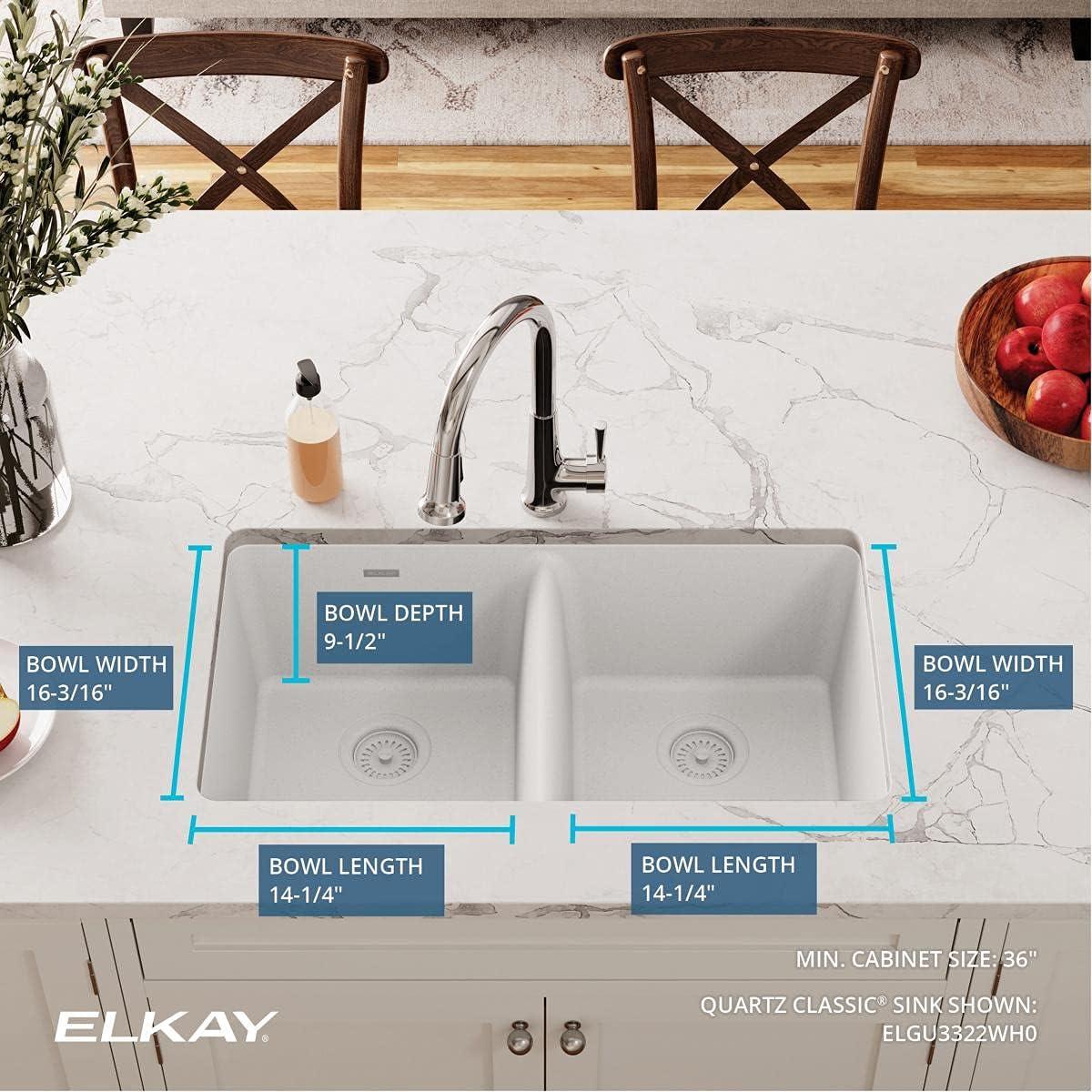 Quartz Classic 18.5" W x 33" L Double Basin Undermount Kitchen Sink