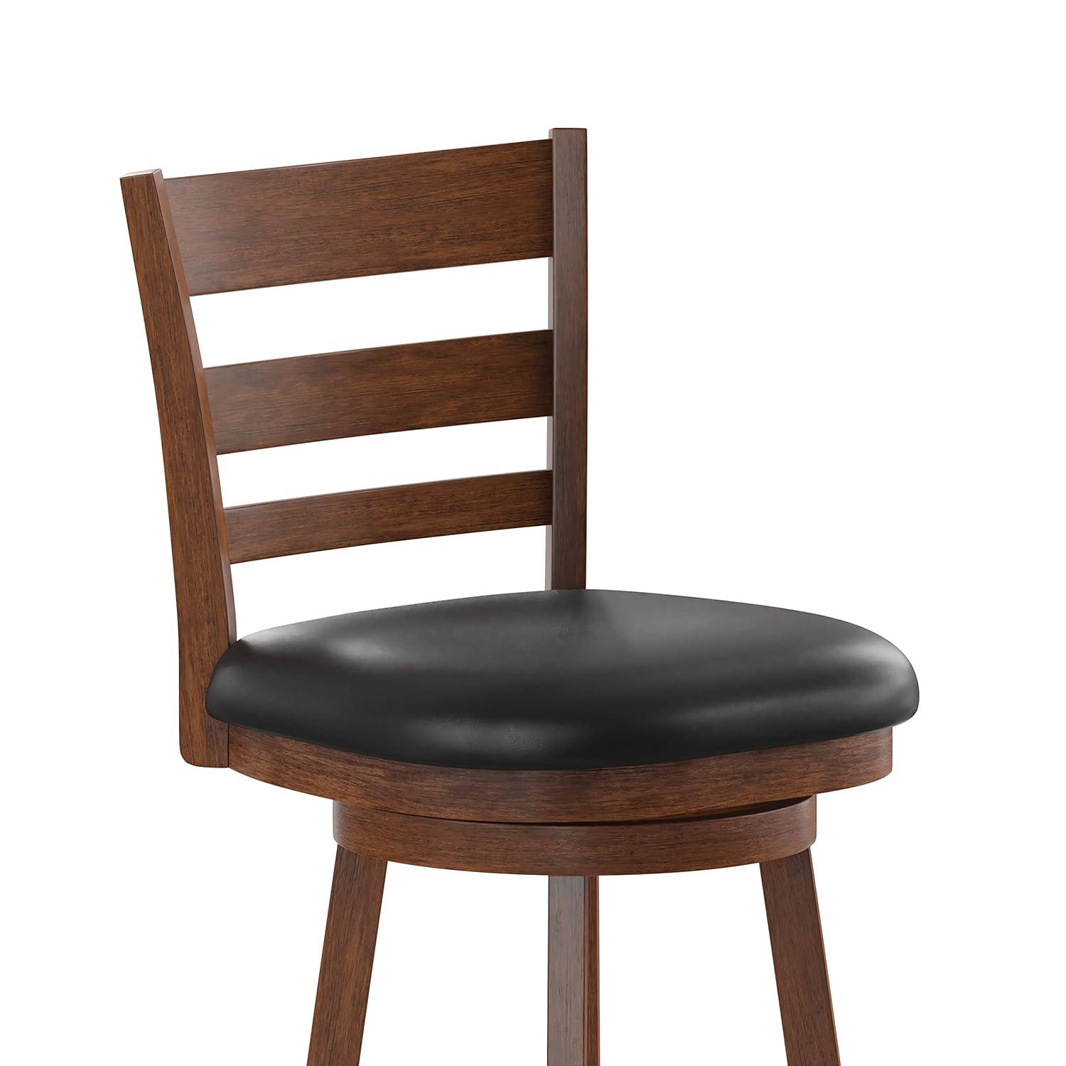 Taylor & Logan Zayne Barstool Espresso: Round Faux Leather, Wood Frame, 300 lbs Capacity