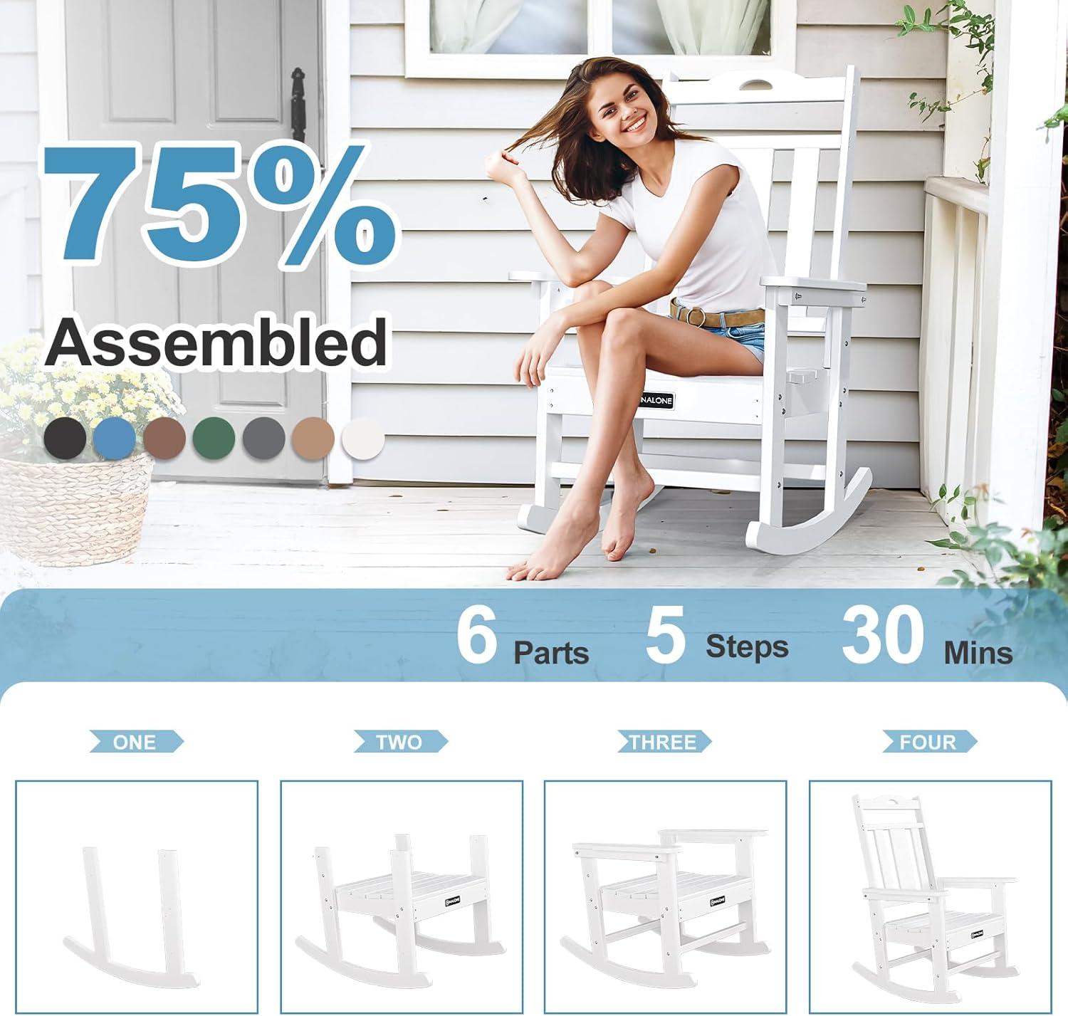 nalone Outdoor Rocking Chairs Set of 2, Oversized Porch Rocker Chair for Adult, All-Weather Resistant Patio Rocking Chair for Garden Lawn(White)