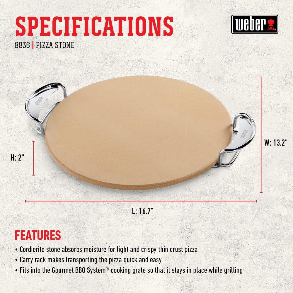 Beige Cordierite Pizza Stone with Metal Carry Rack