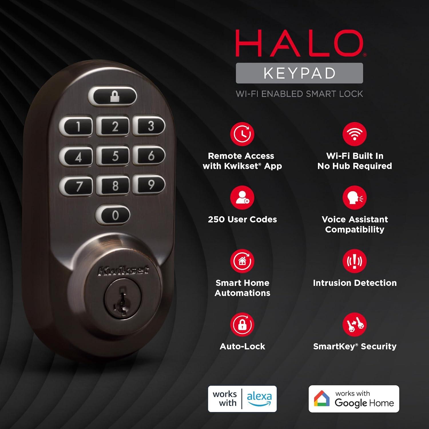 Halo Wi-Fi Smart Lock Keypad Single Cylinder Deadbolt with Smartkey Security