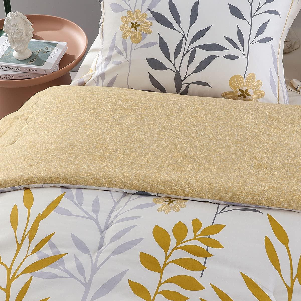 King Size White Cotton Reversible Floral Comforter Set