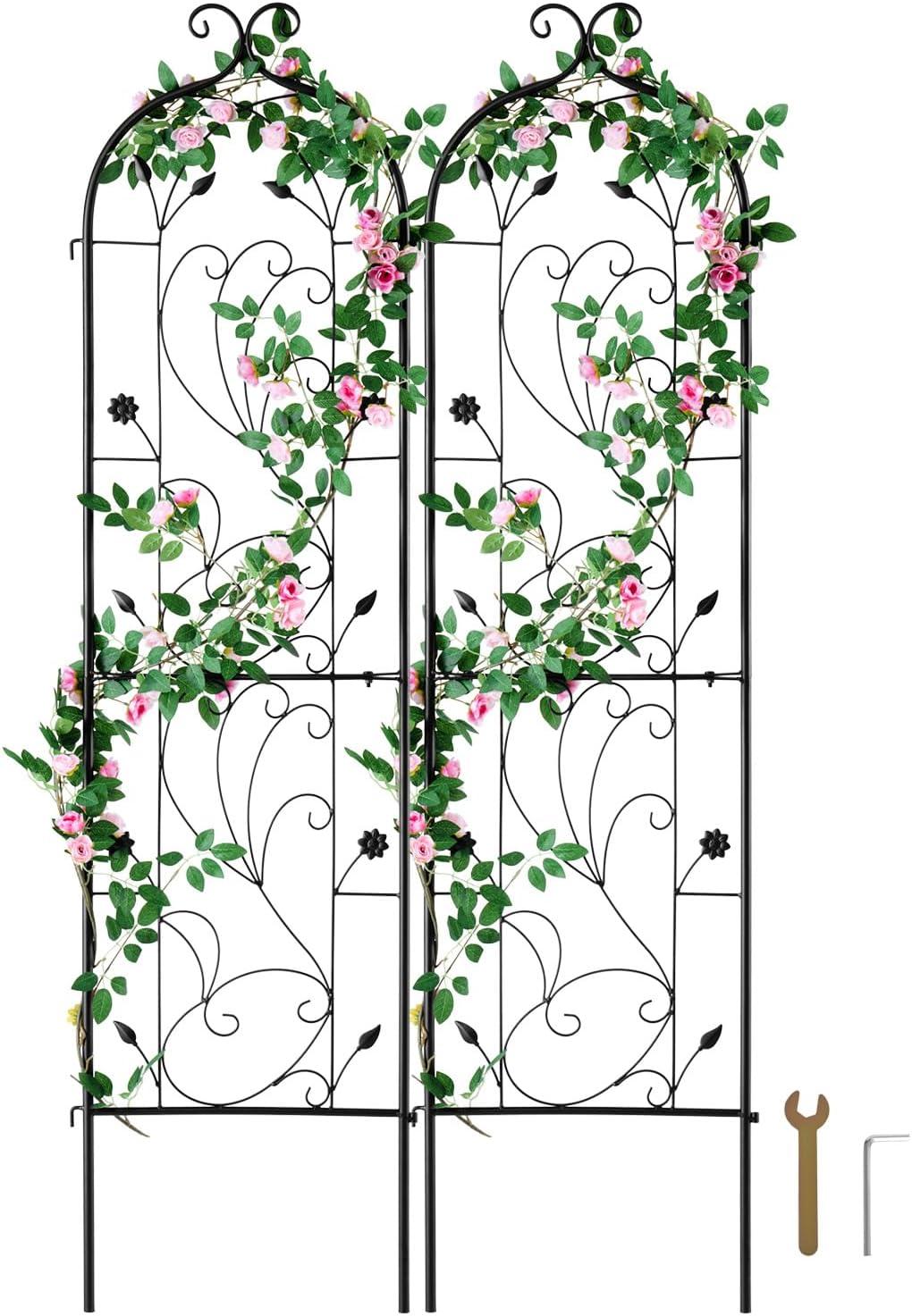 Garden Trellis for Climbing Plants, 60 x 15 in., 2 Packs Rustproof Metal Garden Flower Trellis, Climbing Rose Trellis