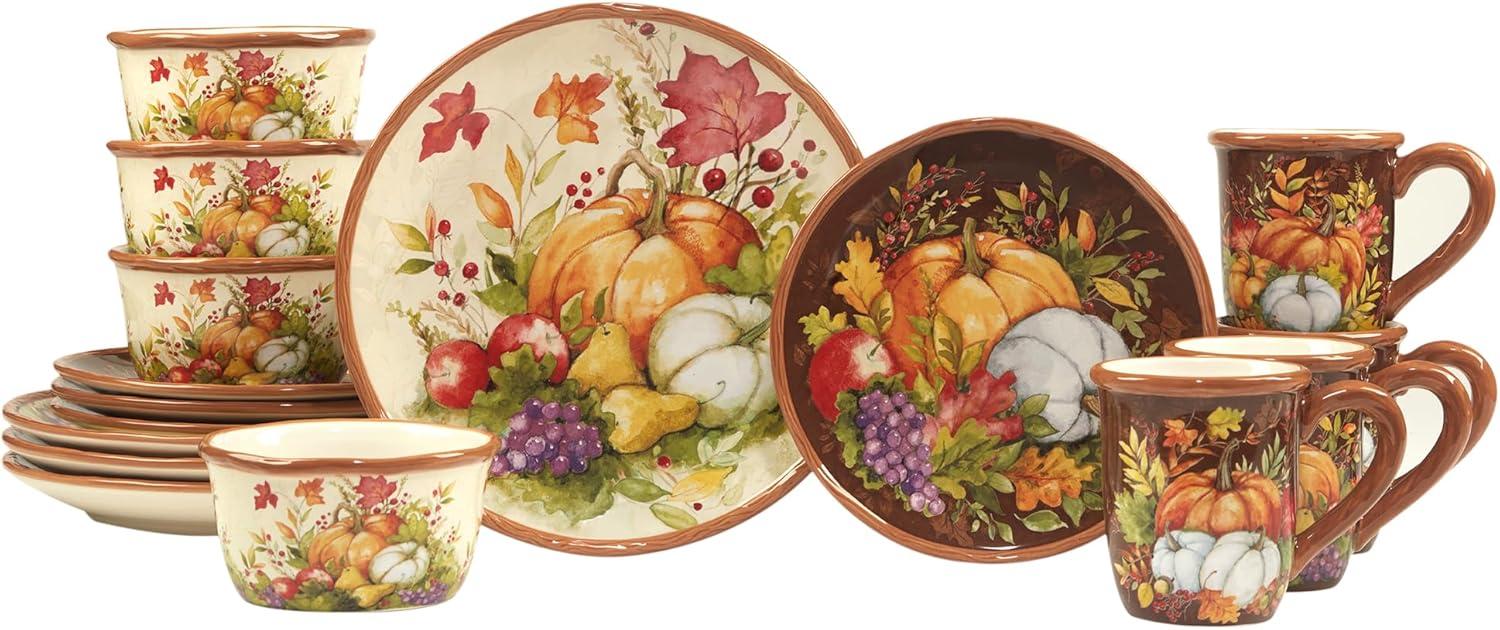 Harvest Blessings Multicolor Ceramic 16-Piece Thanksgiving Dinnerware Set