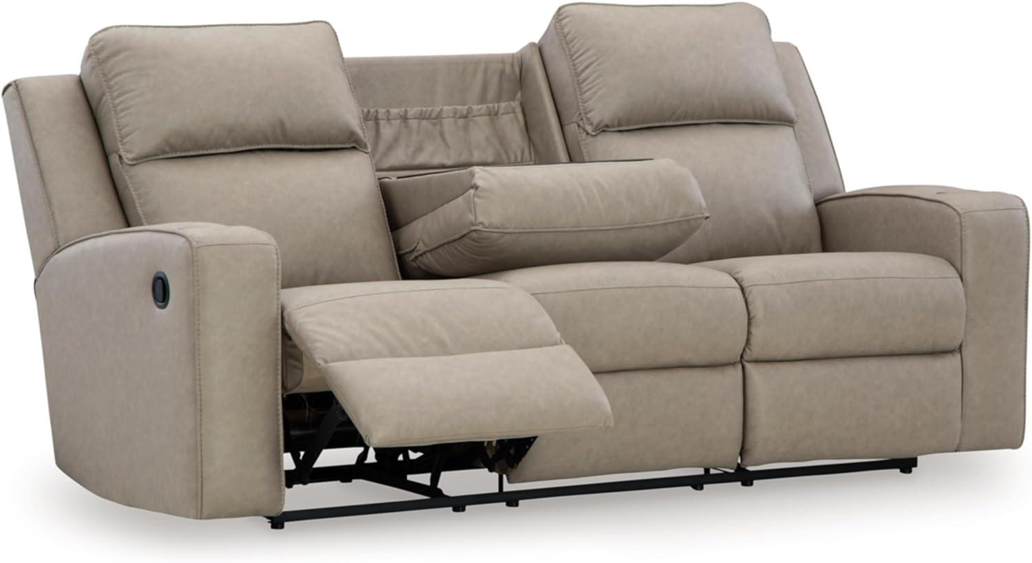 Pebble Faux Leather Reclining Sofa with Cup Holders