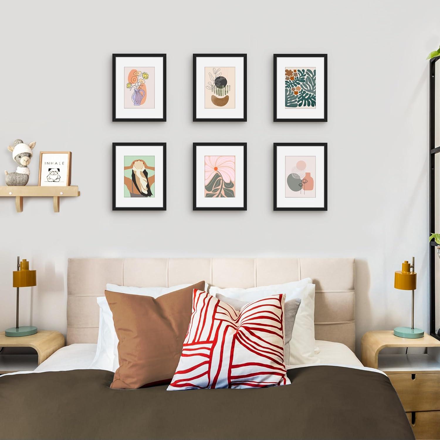 Picrit 8.5x11 Picture Frame Set of 12, Display 6x8 with Mat or 8.5 x 11 without Mat, Photo Frames for Wall Mounting or Table Top Display, Black