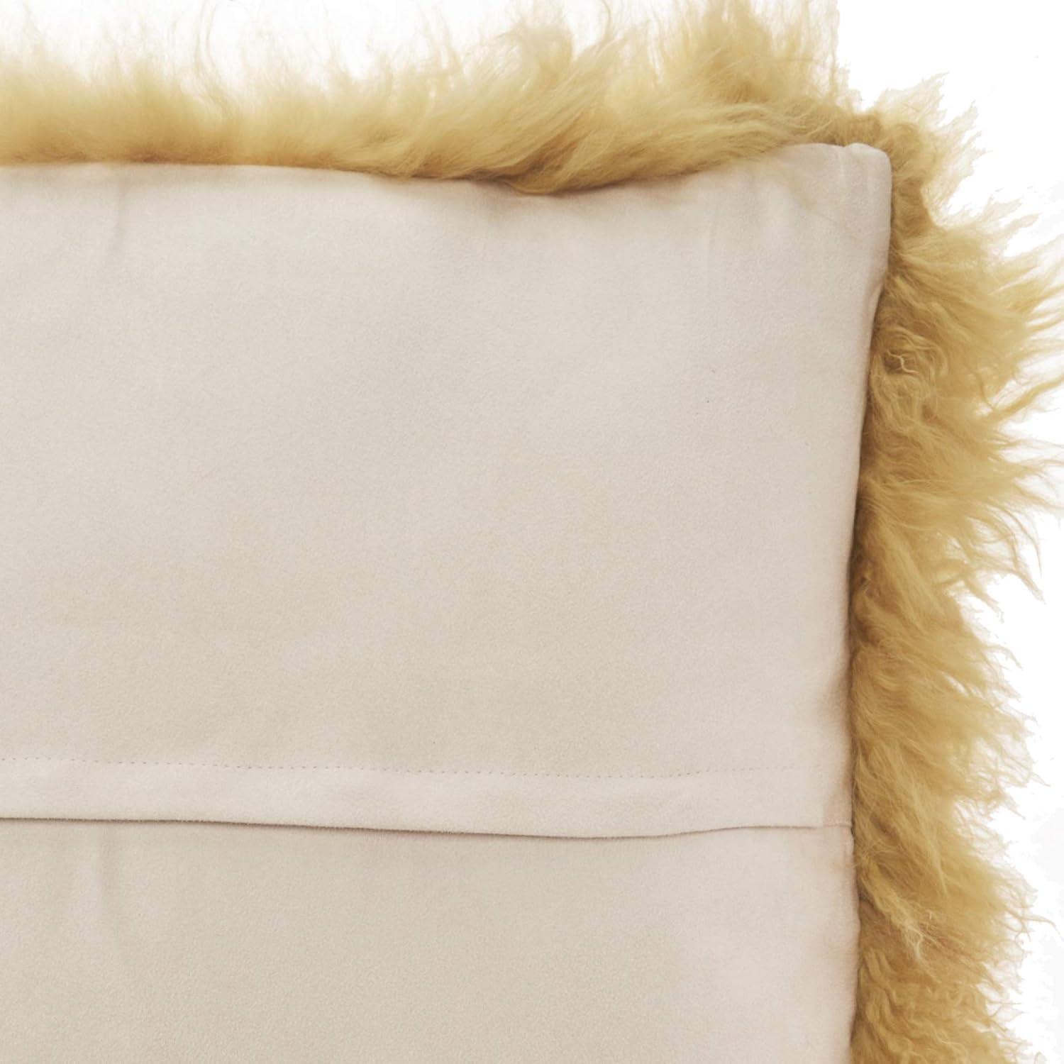 SARO 3564.GL20S 20 in. Square Wool Mongolian Lamb Fur Throw Pillow  Gold