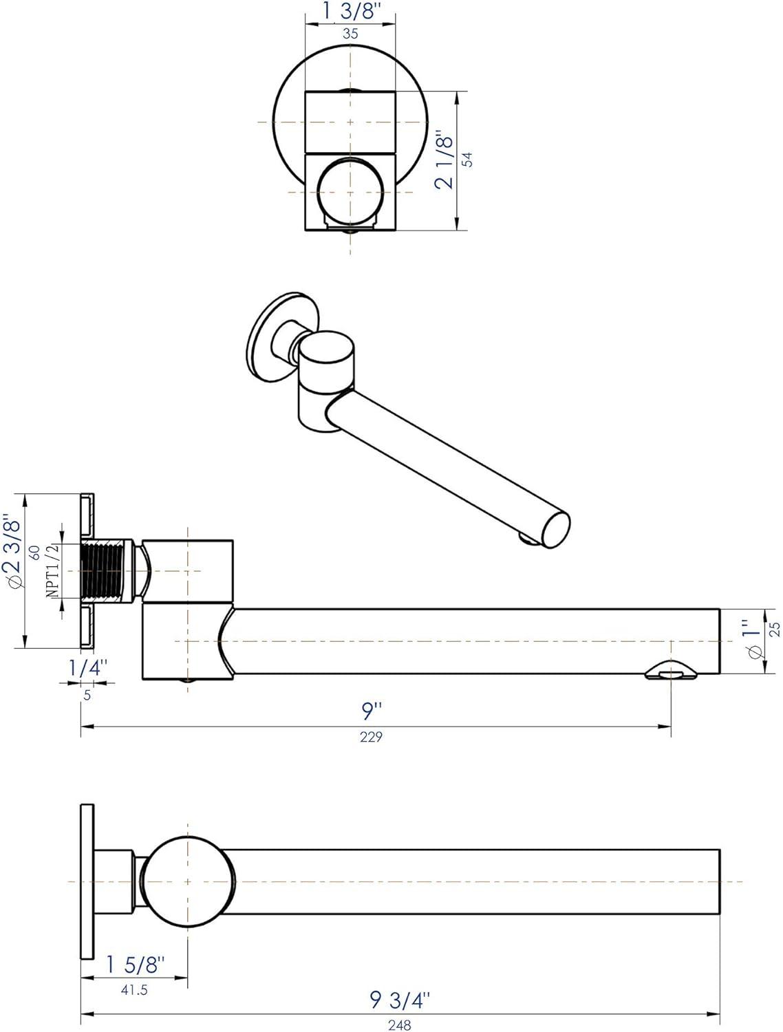 Brushed Nickel Wall Mounted Foldable Tub Spout