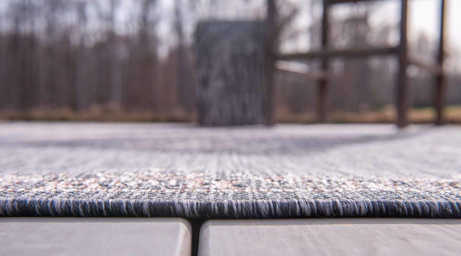 Unique Loom 6' 1 x 9' 0 Rectangle Indoor/Outdoor Traditional Charcoal Gray Area Rug