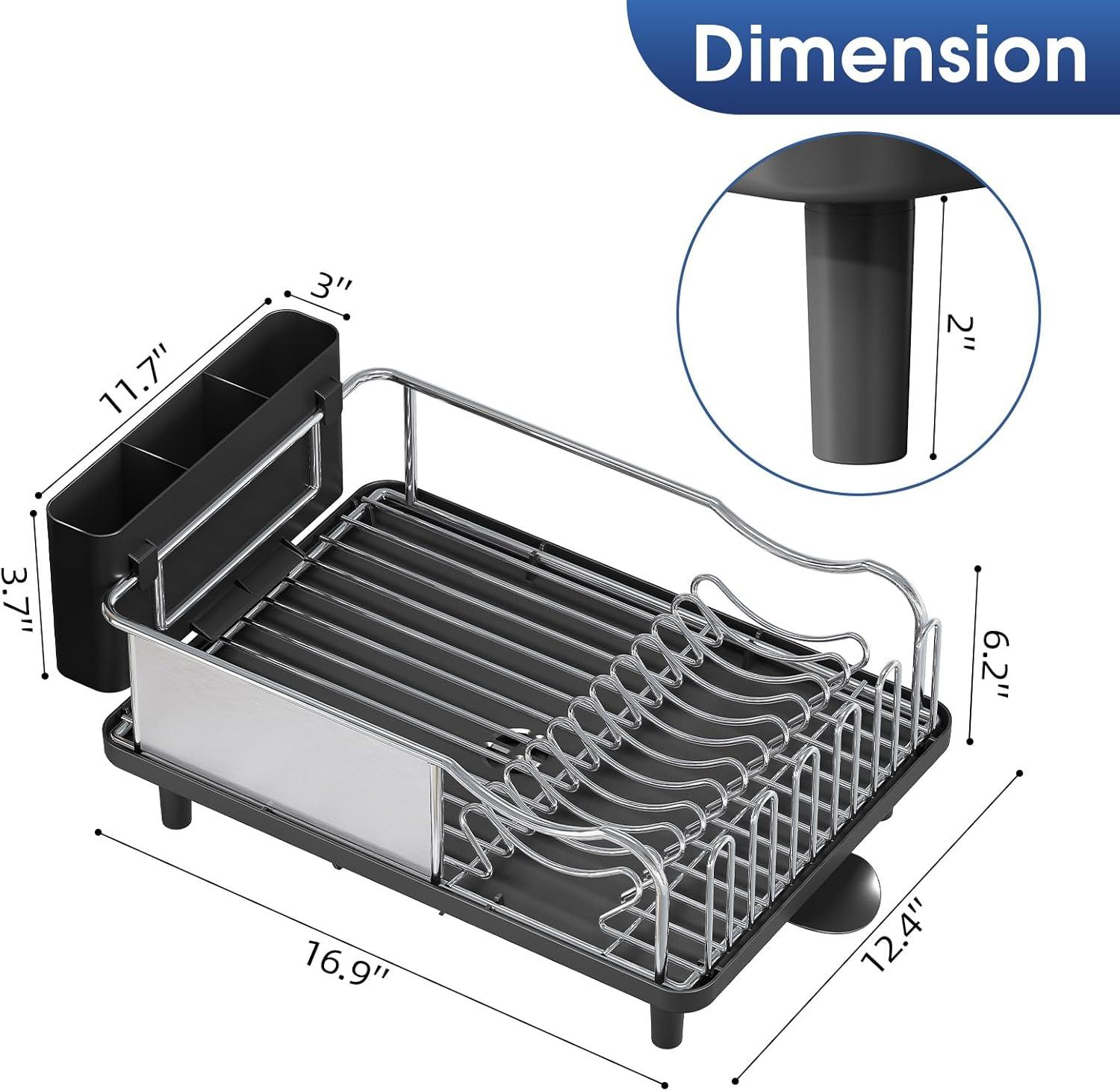 Large Black Stainless Steel Dish Drying Rack with Utensil Cup