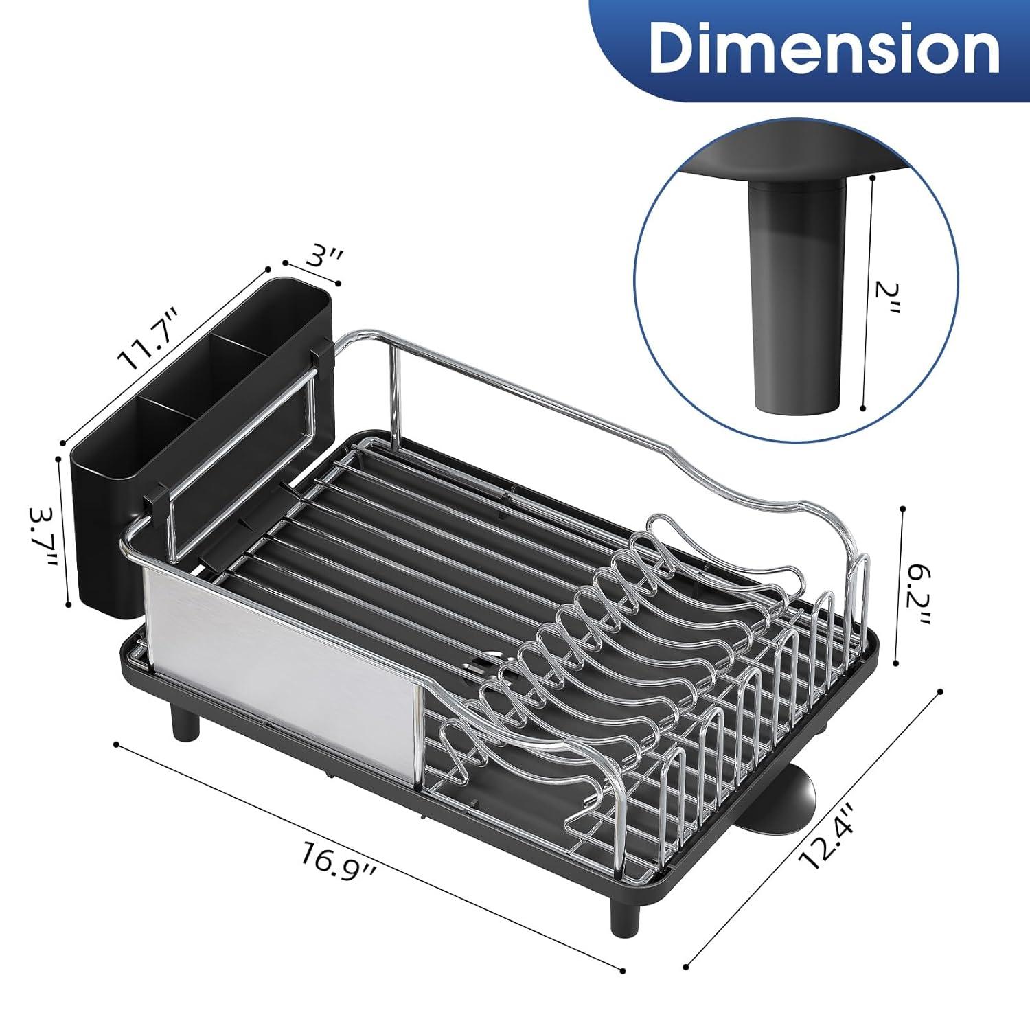 Large Black Stainless Steel Dish Drying Rack with Utensil Cup