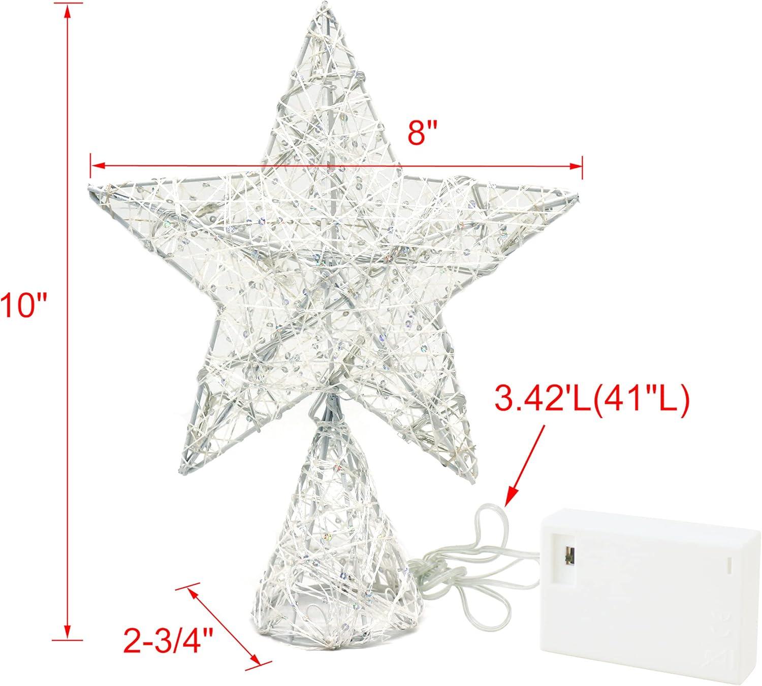 White LED Star Tree Topper with Timer, 8 x 10 Inch